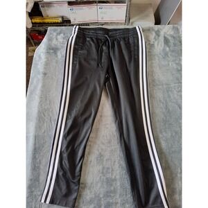 Adidas Womens Snap Button Track Pants Black White Striped Joggers Size Medium